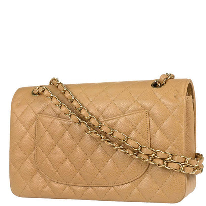 Chanel 2005-2006 Beige Caviar Skin Medium Classic Double Flap Shoulder Bag
