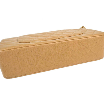 Chanel 2005-2006 Beige Caviar Skin Medium Classic Double Flap Shoulder Bag