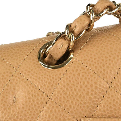 Chanel 2005-2006 Beige Caviar Skin Medium Classic Double Flap Shoulder Bag