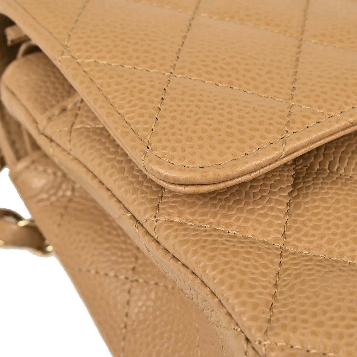 Chanel 2005-2006 Beige Caviar Skin Medium Classic Double Flap Shoulder Bag