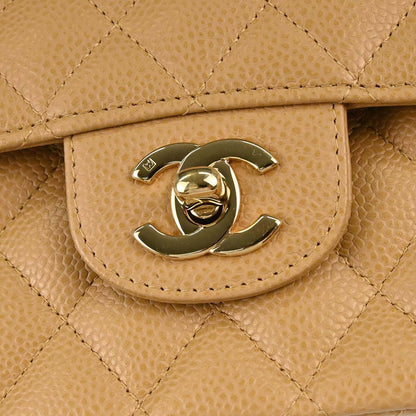 Chanel 2005-2006 Beige Caviar Skin Medium Classic Double Flap Shoulder Bag