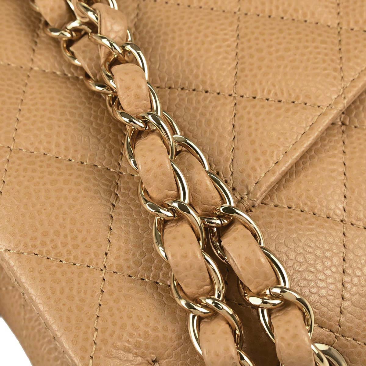 Chanel 2005-2006 Beige Caviar Skin Medium Classic Double Flap Shoulder Bag