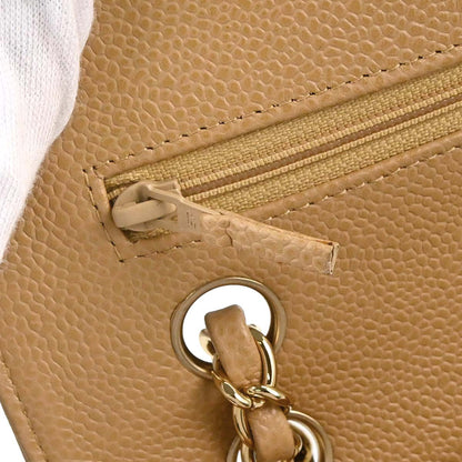 Chanel 2005-2006 Beige Caviar Skin Medium Classic Double Flap Shoulder Bag