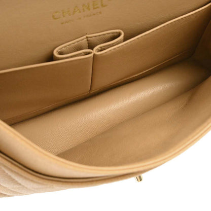 Chanel 2005-2006 Beige Caviar Skin Medium Classic Double Flap Shoulder Bag