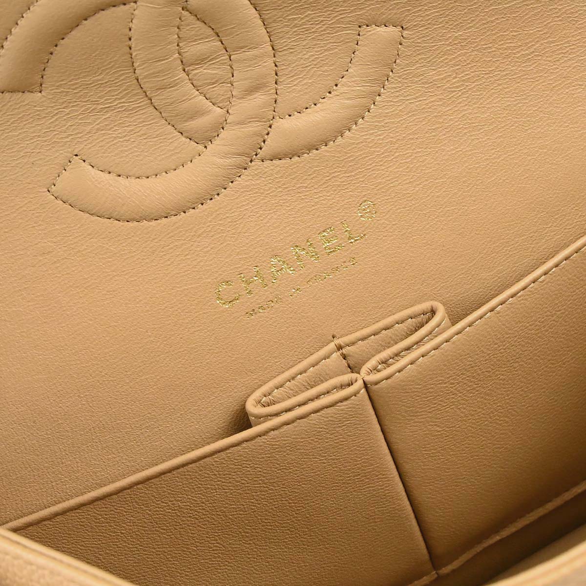 Chanel 2005-2006 Beige Caviar Skin Medium Classic Double Flap Shoulder Bag