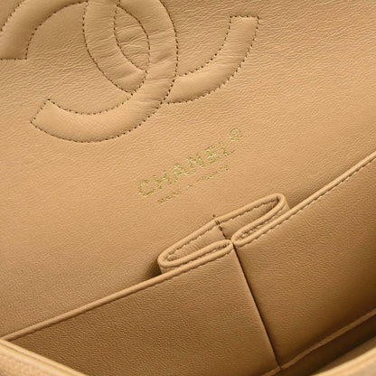 Chanel 2005-2006 Beige Caviar Skin Medium Classic Double Flap Shoulder Bag