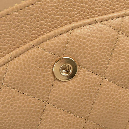 Chanel 2005-2006 Beige Caviar Skin Medium Classic Double Flap Shoulder Bag