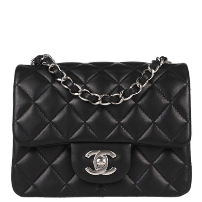 Chanel Black Lambskin Mini Classic Square Flap Shoulder Bag 17