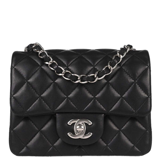 Chanel Black Lambskin Mini Classic Square Flap Shoulder Bag 17