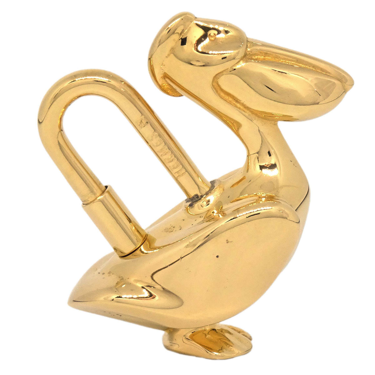 Hermes Pelican Motif 1992 Limited Cadena Padlock Gold Bag Charm