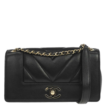 Chanel Black Lambskin Chevron Mademoiselle Flap Shoulder Bag