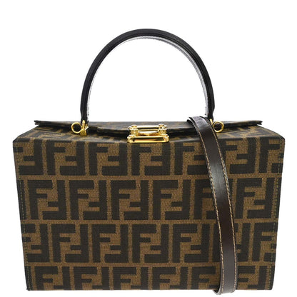 Fendi Brown Canvas Leather Zucca 2way Shoulder Vanity Handbag