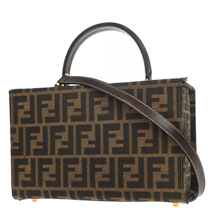Fendi Brown Canvas Leather Zucca 2way Shoulder Vanity Handbag