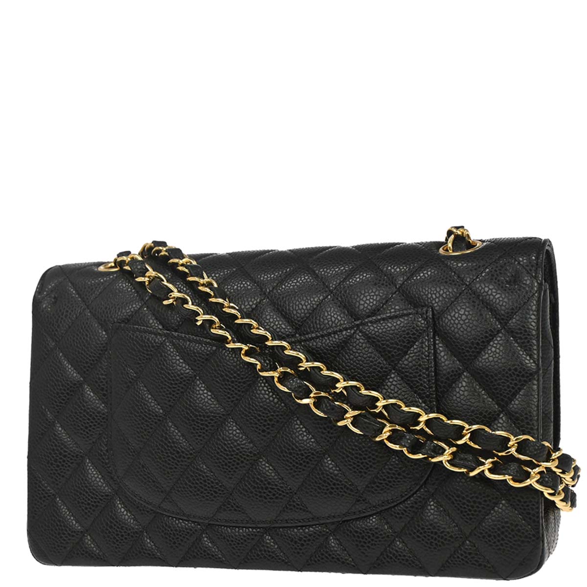 Chanel 2014 Black Caviar Skin Medium Classic Double Flap Shoulder Bag