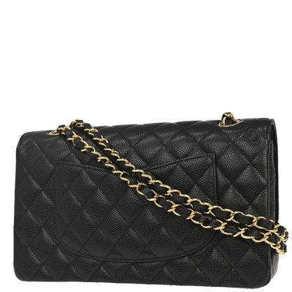 Chanel 2014 Black Caviar Skin Medium Classic Double Flap Shoulder Bag