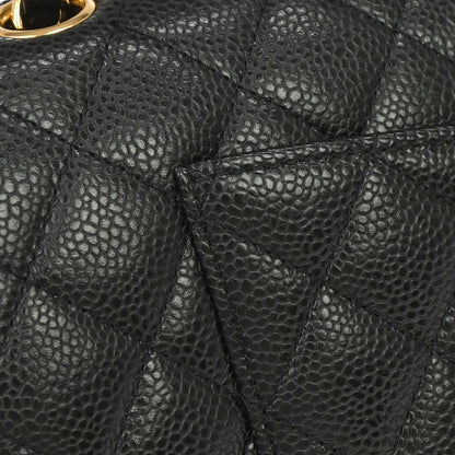 Chanel 2014 Black Caviar Skin Medium Classic Double Flap Shoulder Bag