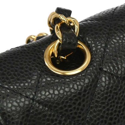 Chanel 2014 Black Caviar Skin Medium Classic Double Flap Shoulder Bag