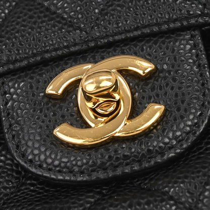 Chanel 2014 Black Caviar Skin Medium Classic Double Flap Shoulder Bag