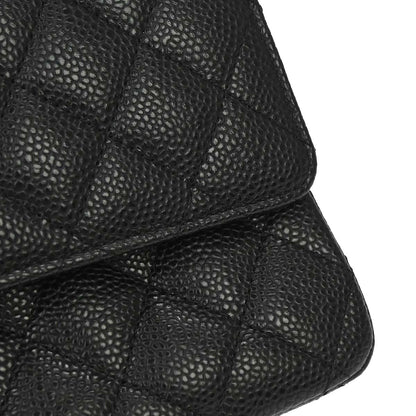 Chanel 2014 Black Caviar Skin Medium Classic Double Flap Shoulder Bag