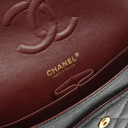 Chanel 2014 Black Caviar Skin Medium Classic Double Flap Shoulder Bag