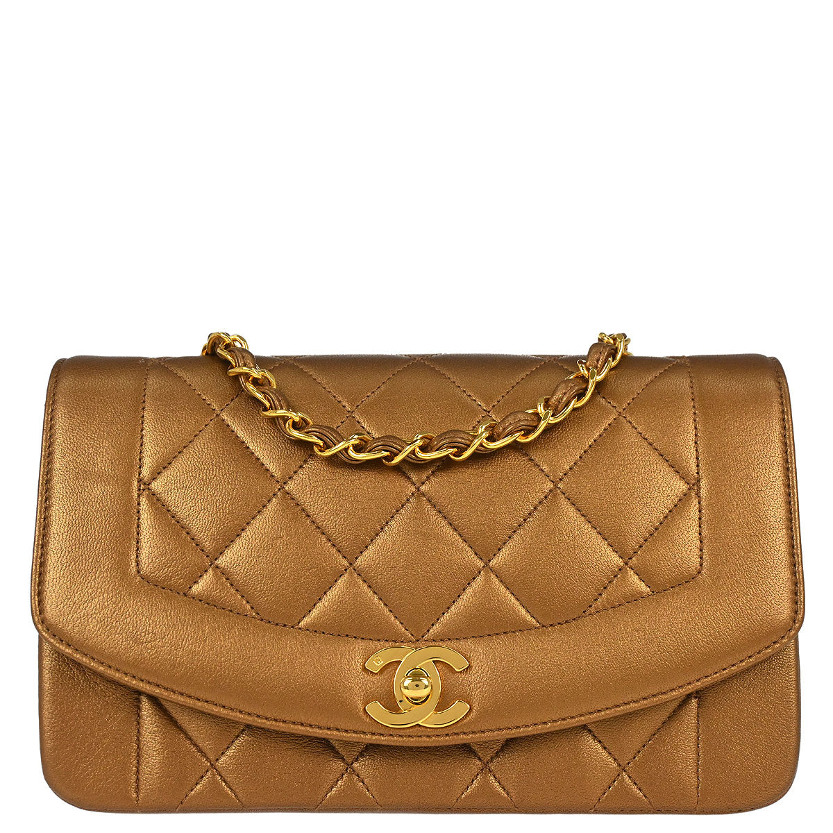 Chanel 1991-1994 Metallic Bronze Lambskin Small Diana Shoulder Bag
