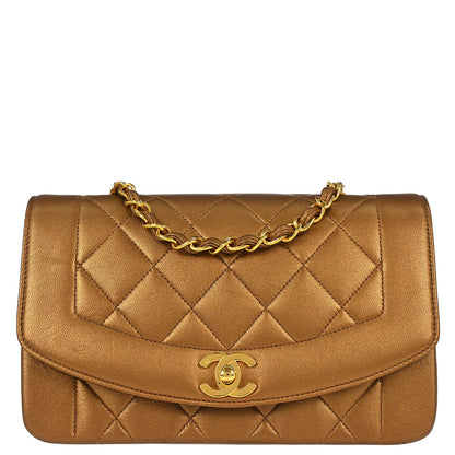 Chanel 1991-1994 Metallic Bronze Lambskin Small Diana Shoulder Bag