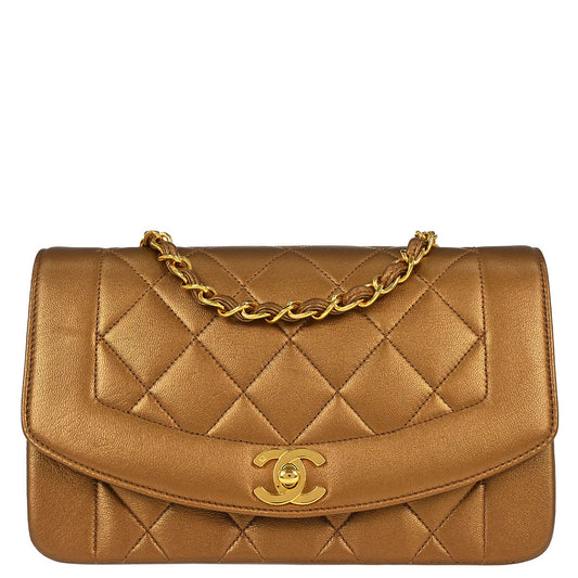 Chanel 1991-1994 Metallic Bronze Lambskin Small Diana Shoulder Bag
