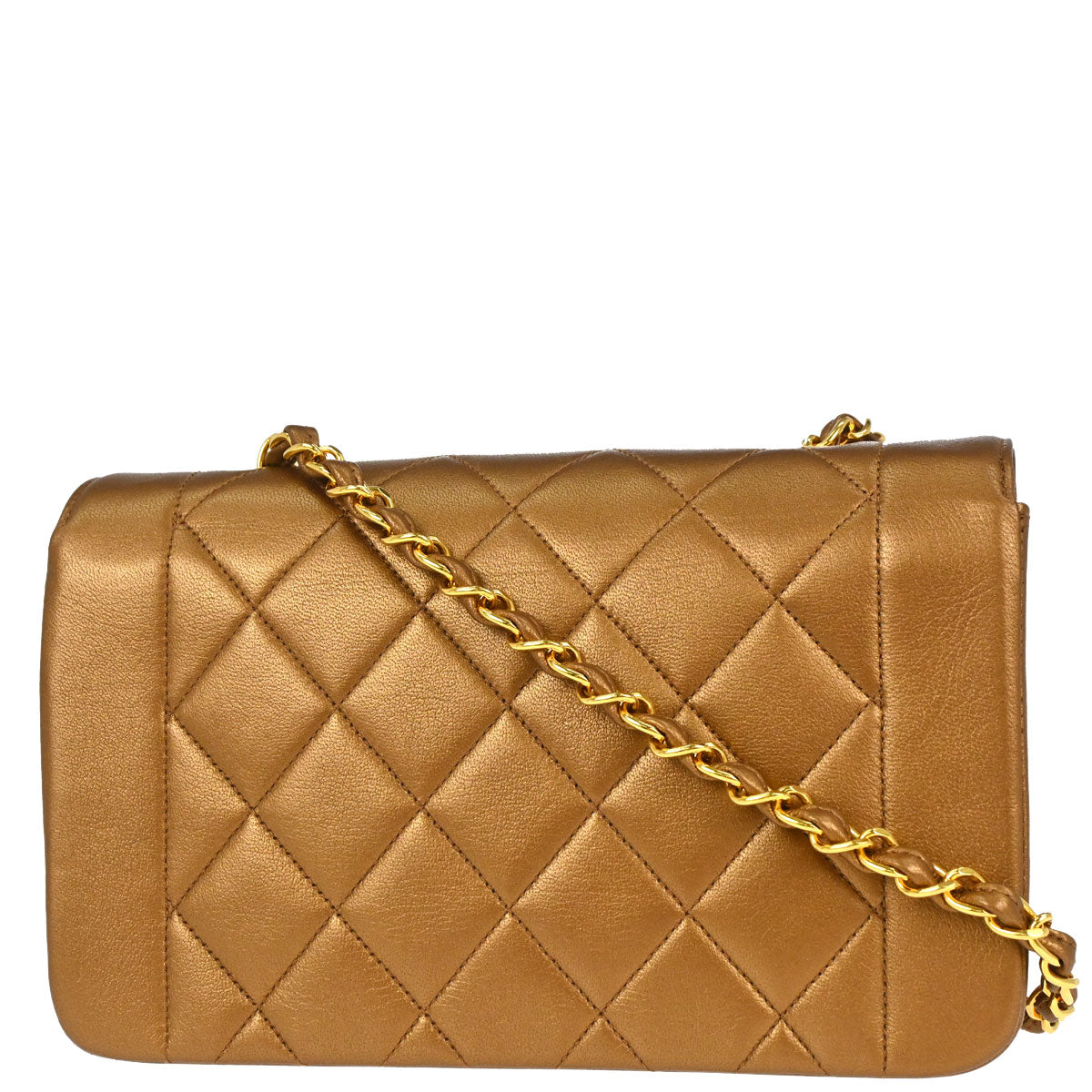 Chanel 1991-1994 Metallic Bronze Lambskin Small Diana Shoulder Bag