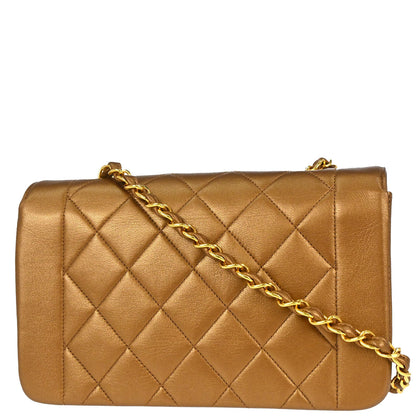 Chanel 1991-1994 Metallic Bronze Lambskin Small Diana Shoulder Bag