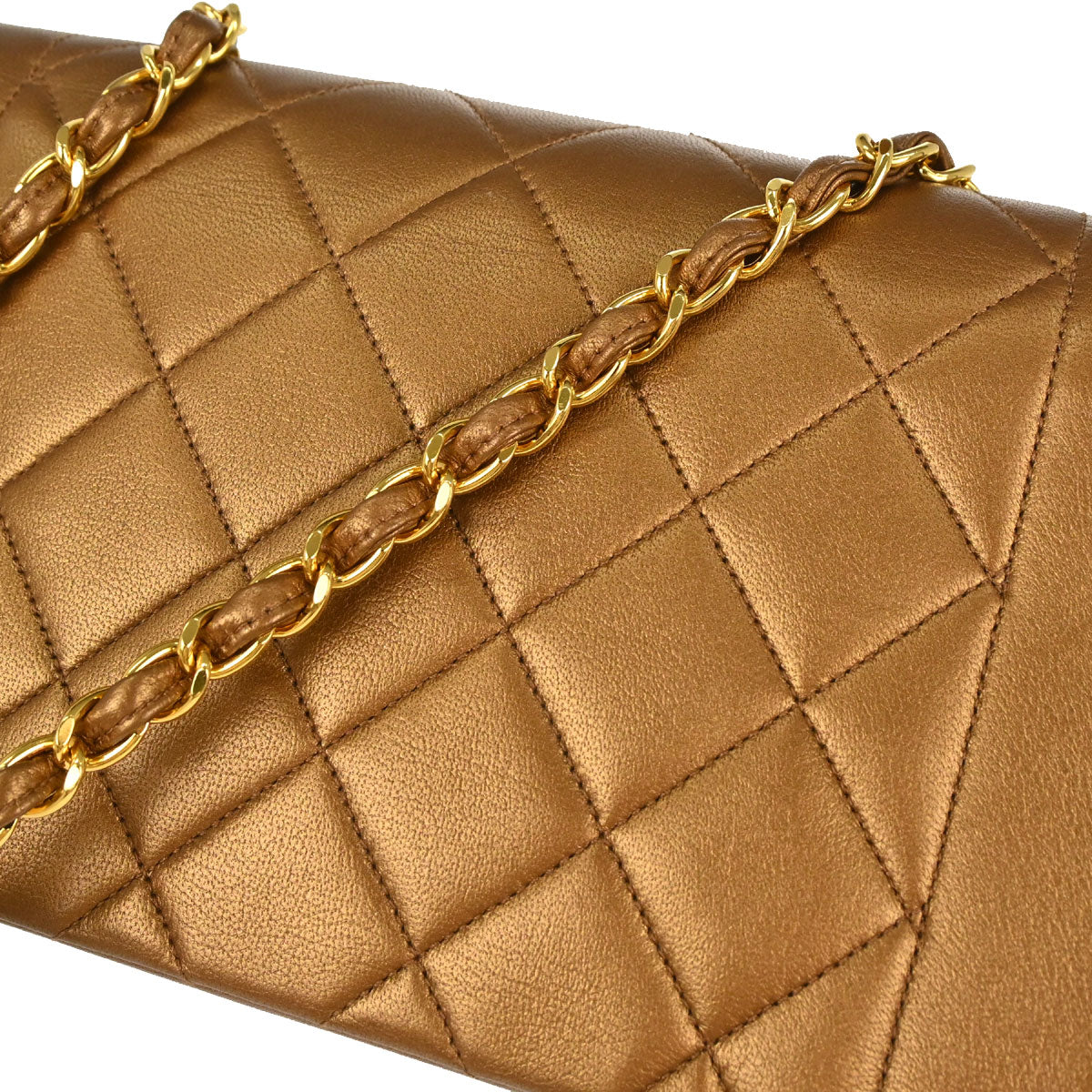 Chanel 1991-1994 Metallic Bronze Lambskin Small Diana Shoulder Bag