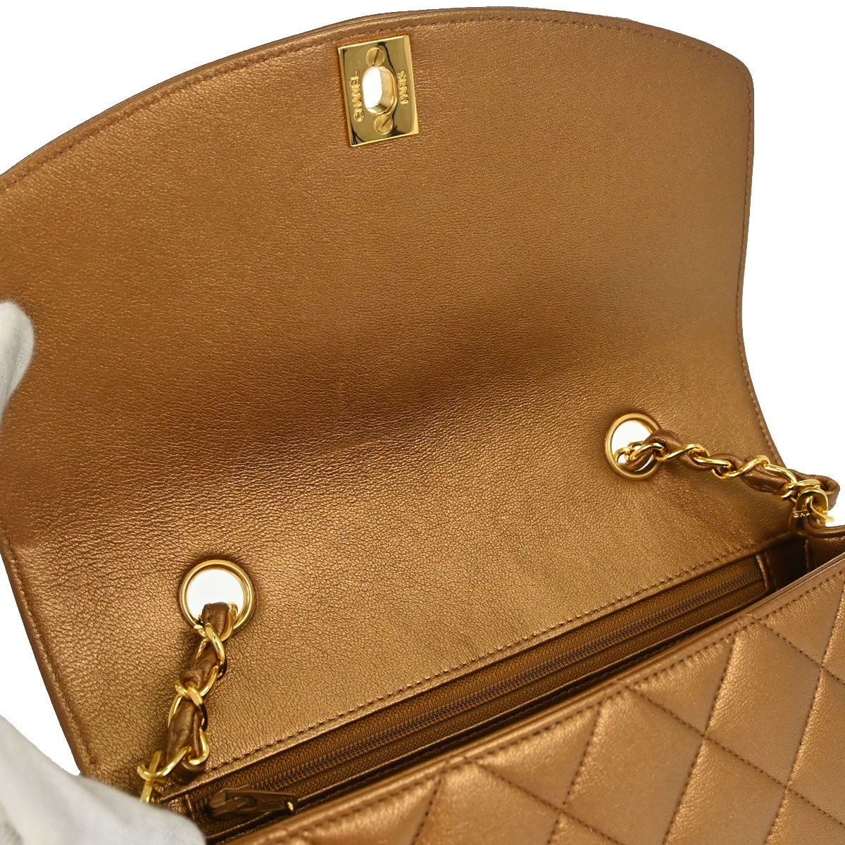 Chanel 1991-1994 Metallic Bronze Lambskin Small Diana Shoulder Bag