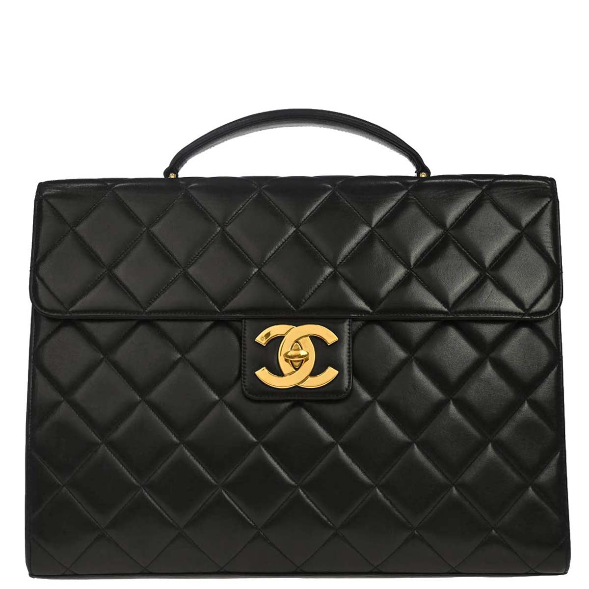 Chanel 1996-1997 Black Lambskin Briefcase Business Handbag
