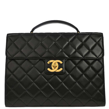 Chanel 1996-1997 Black Lambskin Briefcase Business Handbag