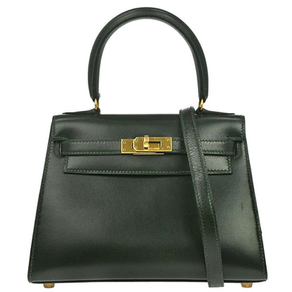 Hermes 1989 Vert Fonce Box Calf Mini Kelly 20 Sellier 2way Shoulder Handbag