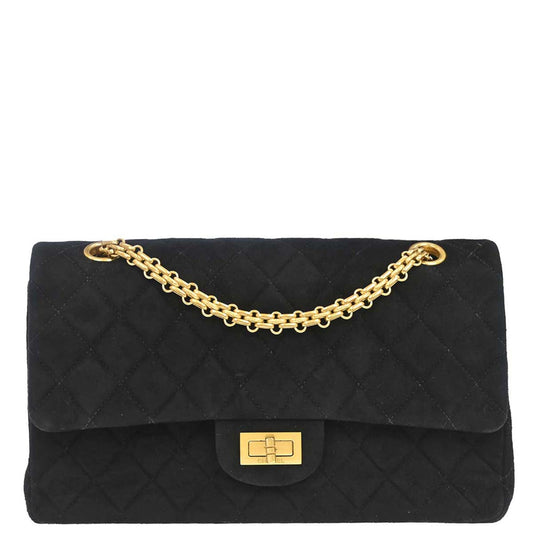 Chanel 1997-1999 Black Suede 2.55 Medium Classic Double Flap Shoulder Bag