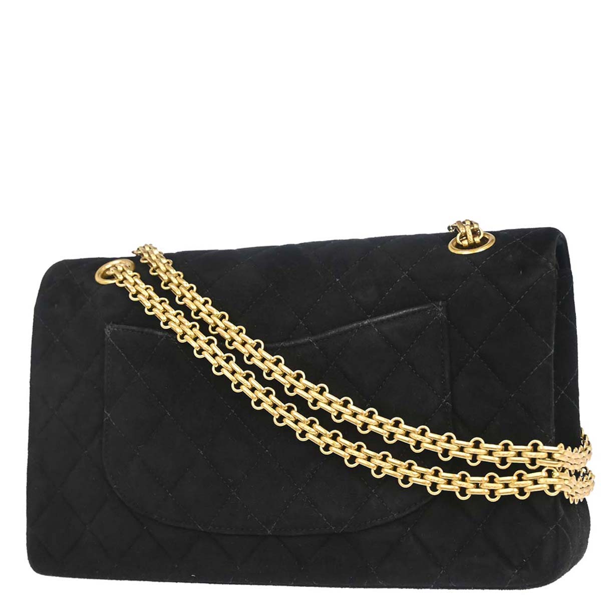 Chanel 1997-1999 Black Suede 2.55 Medium Classic Double Flap Shoulder Bag