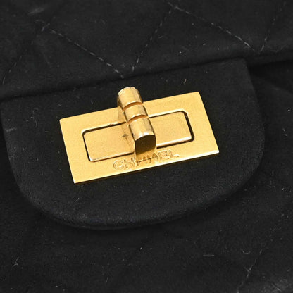 Chanel 1997-1999 Black Suede 2.55 Medium Classic Double Flap Shoulder Bag