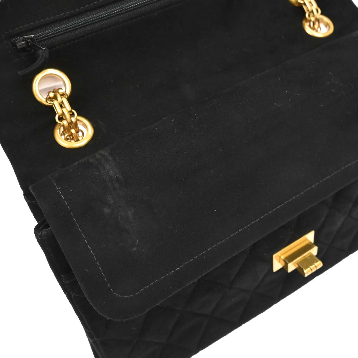 Chanel 1997-1999 Black Suede 2.55 Medium Classic Double Flap Shoulder Bag