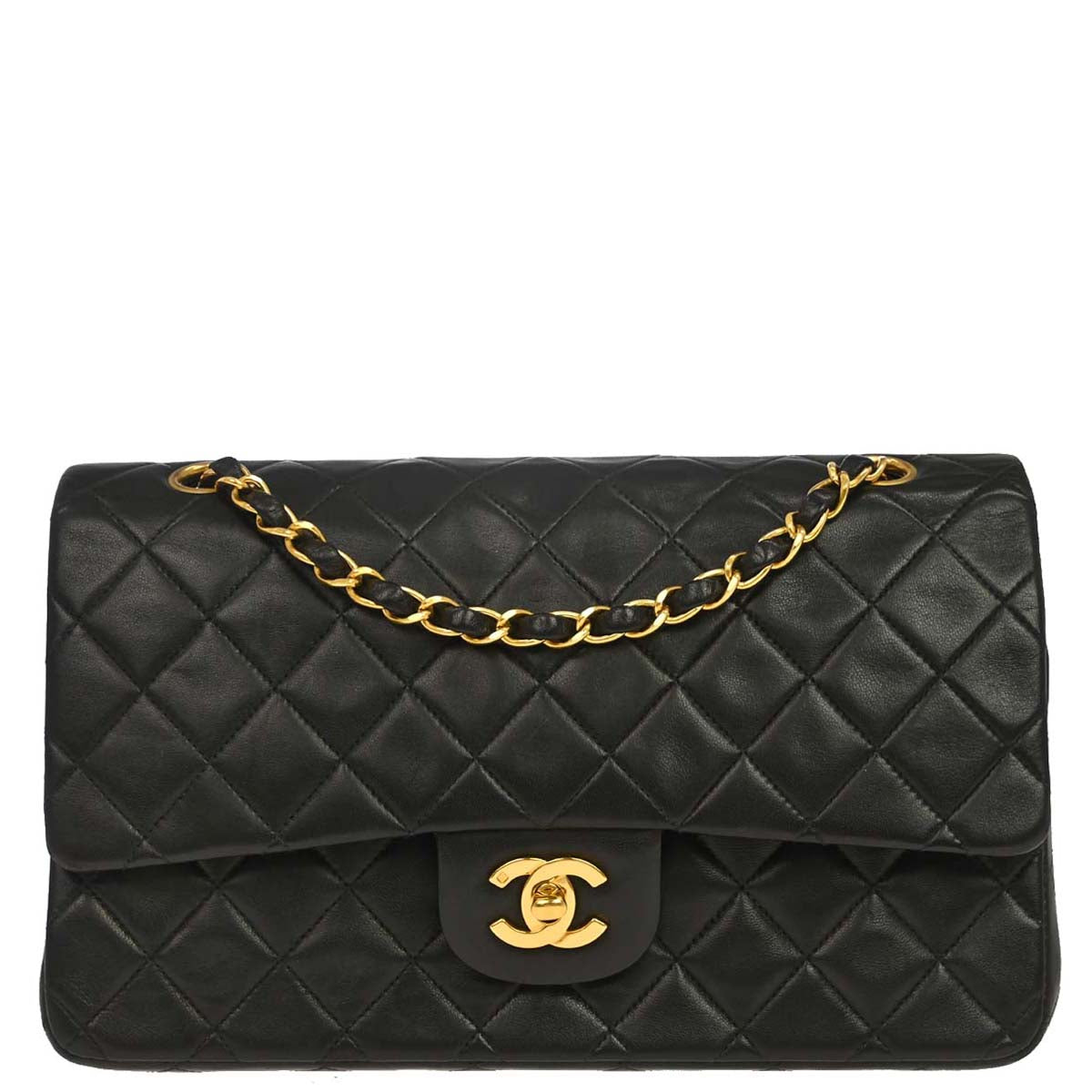 Chanel 1994-1996 Black Lambskin Medium Classic Double Flap Shoulder Bag
