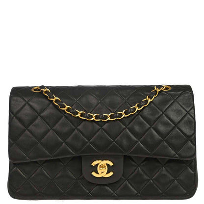 Chanel 1994-1996 Black Lambskin Medium Classic Double Flap Shoulder Bag
