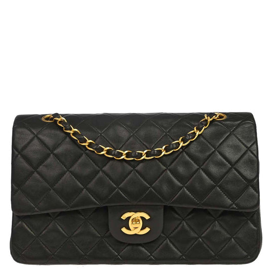 Chanel 1994-1996 Black Lambskin Medium Classic Double Flap Shoulder Bag