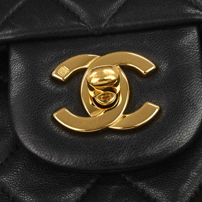 Chanel 1994-1996 Black Lambskin Medium Classic Double Flap Shoulder Bag