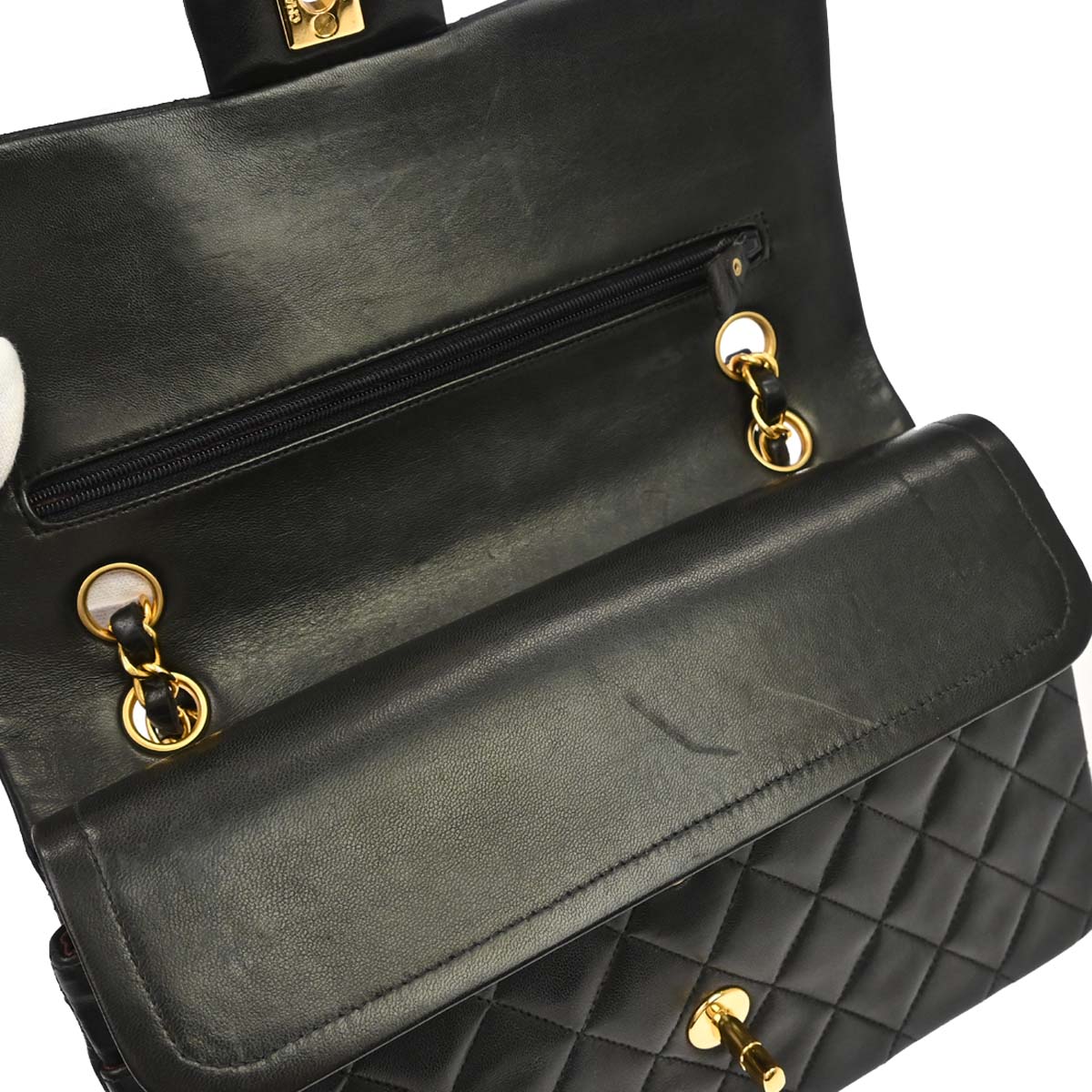 Chanel 1994-1996 Black Lambskin Medium Classic Double Flap Shoulder Bag