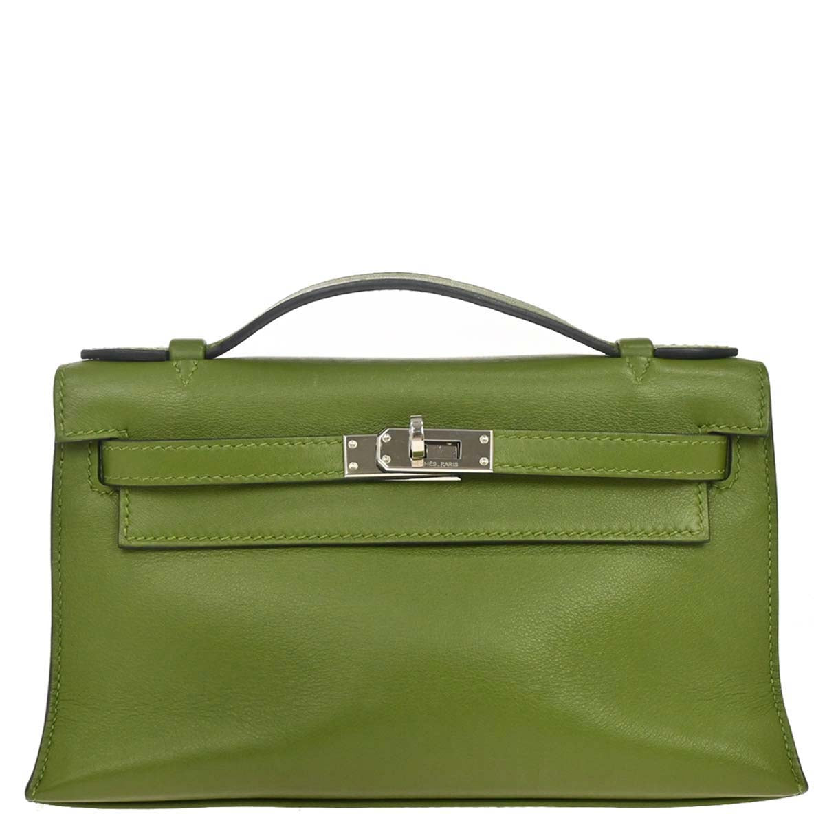 Hermes Anis Green Evercalf Kelly Pochette Handbag