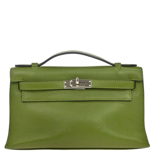 Hermes Anis Green Evercalf Kelly Pochette Handbag