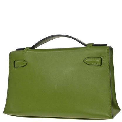 Hermes Anis Green Evercalf Kelly Pochette Handbag