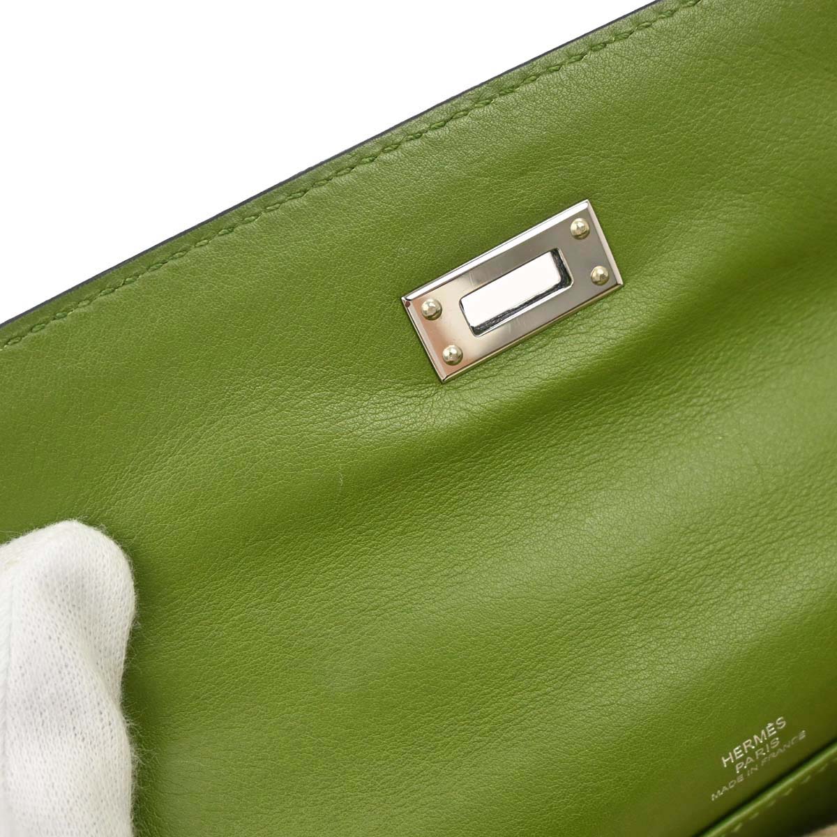 Hermes Anis Green Evercalf Kelly Pochette Handbag