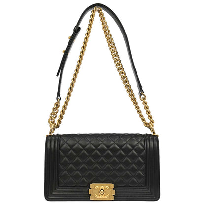 Boy Chanel 2019 Black Caviar Skin Medium Chain Shoulder Bag
