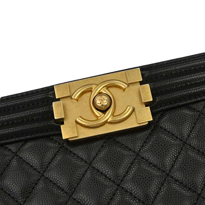 Boy Chanel 2019 Black Caviar Skin Medium Chain Shoulder Bag