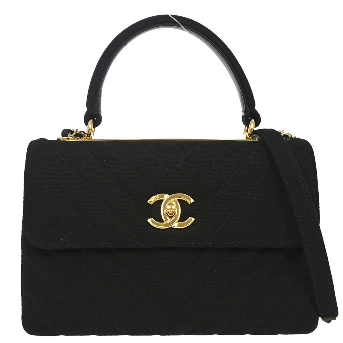 Chanel 2019 Black Jersey Trendy CC Chevron Top Handle 2way Shoulder Handbag